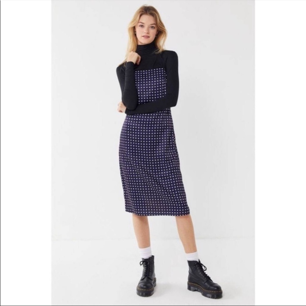 Urban Outfitters Satin Midi Polka Dot Dress